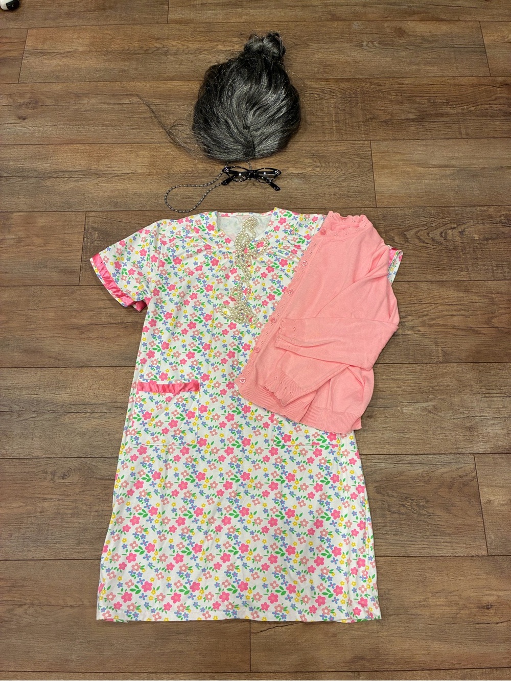 Granny Halloween Costume Pink Sleep Dress with Pink Cardigan - Brand Unspecified